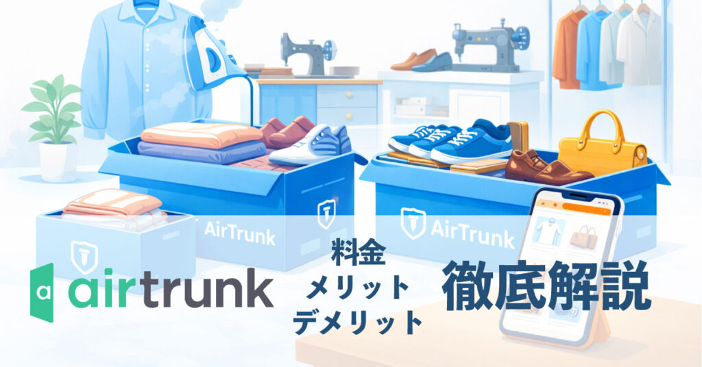 エアトランクの宅配型トランクルームで衣類や靴、バッグを箱に収納して預けるイメージイラスト